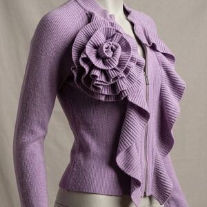 Terry Lewis Classic Luxuries Lilac Ruffle Zip-Front Cardigan